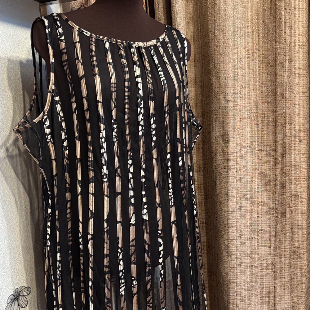 Dressbarn black mesh and cream midi dress. Size L/XL.